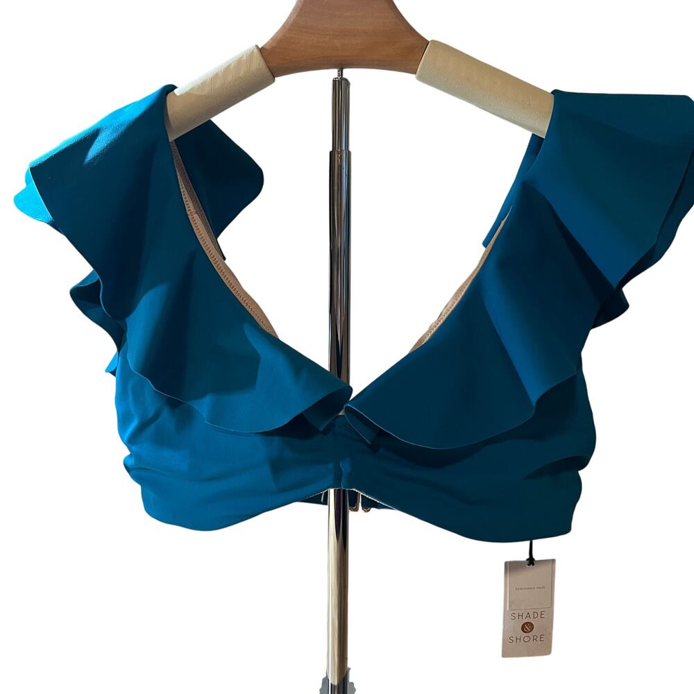 Shade & Shore Women's Teal Blue Ruffle Bralette Bikini Top - Size 36B - NWT